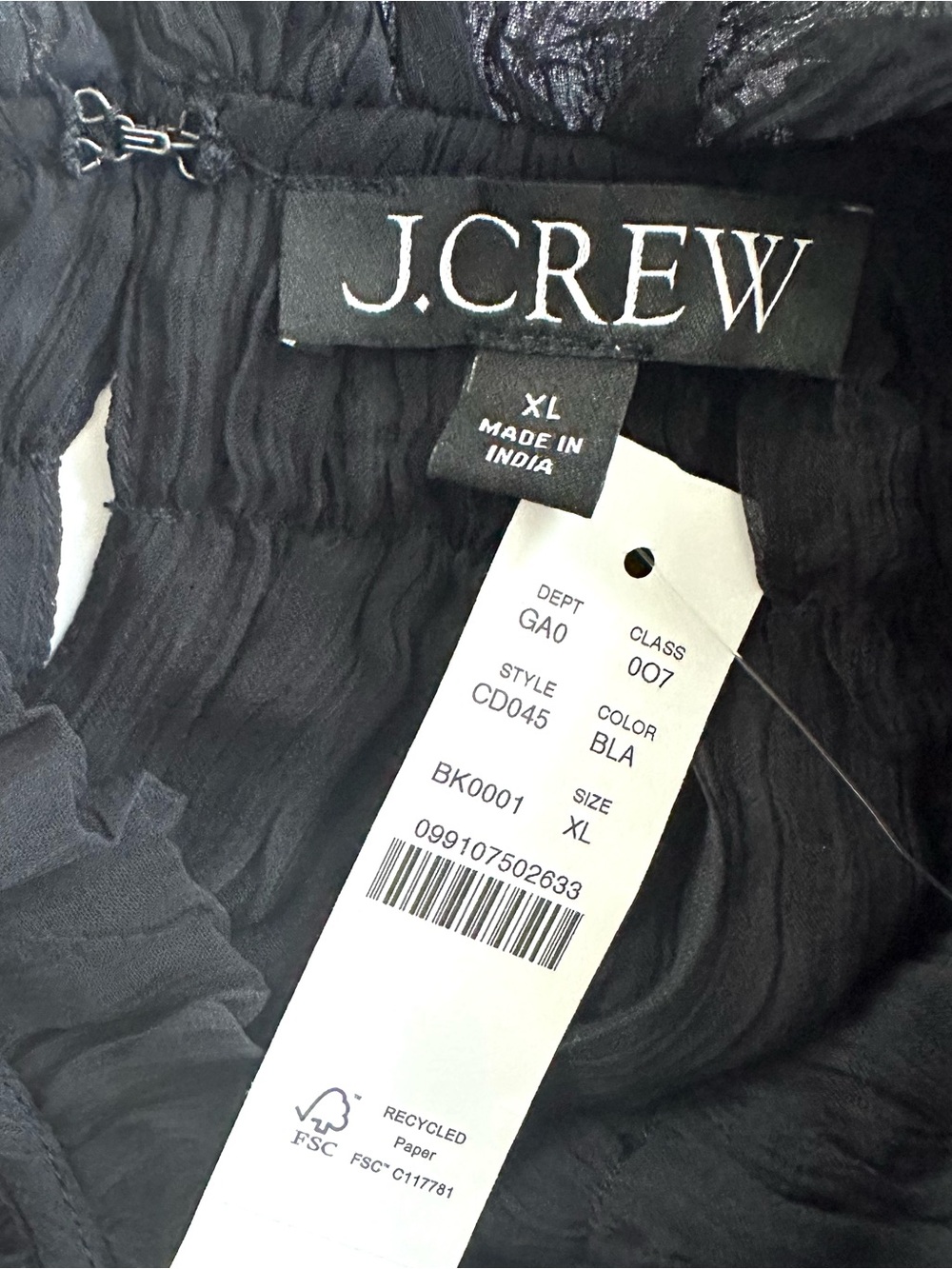 J.Crew Crinkle Chiffon Smocked Top in Black | XL | NWT - Picture 7 of 13